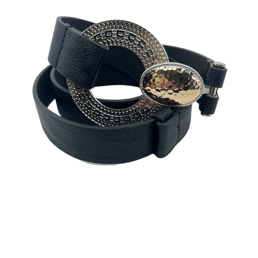 Chico’s Black Belt Women’s Medallion Gold Silver Hook Adjustable M/L